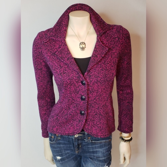 NIC+ZOE Jackets & Blazers - NIC+ZOE Purple/Black Pattern Knit Blazer SZ S